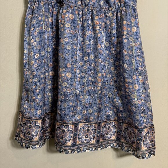 Joie Makana D Silk Floral Mini Dress Women's Medium Hyacinth Blue Metallic Party - Picture 9 of 14